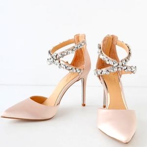 Badgley Mischka Jazmine Champagne Satin Rhinestone Pumps Jewel
